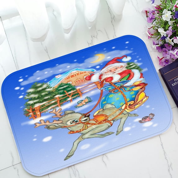 ABPHQTO Santa Claus In A Sleigh Doormat Entrance Rug Area Rug Floor Mat Home Decor 23.5x16.7 Inch
