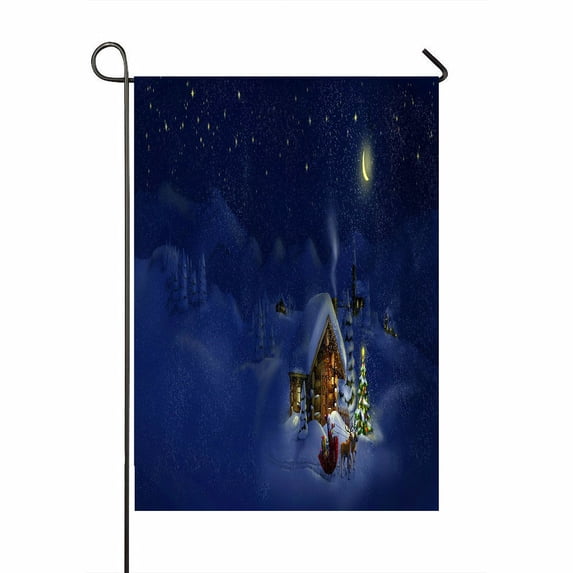 ABPHQTO Santa Claus Presentsdeers Log Cabin Christmas Tree Home Outdoor Garden Flag House Banner Size 28x40 Inch