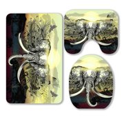 ABPHQTO Savanna Elephant Silhouettes Animals Giraffe Eagles 3 Piece Bathroom Rugs Set Bath Rug Contour Mat and Toilet Lid Cover