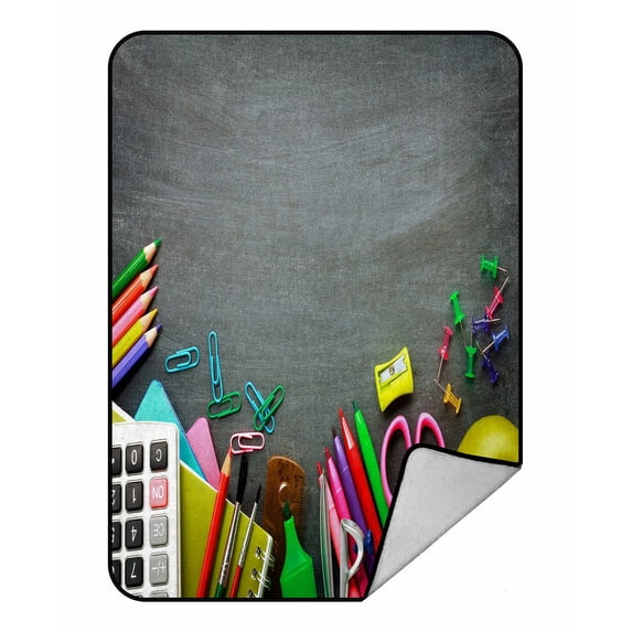 ABPHQTO School Supplies On Blackboard Fleece Blanket Fleece Back Throw Blanket 58x80 Inch