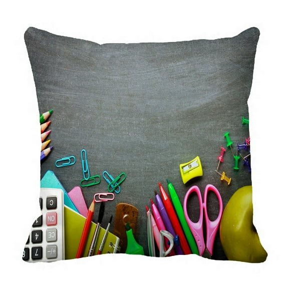 ABPHQTO School Supplies On Blackboard Pillow Case Pillow Cover Pillow Protector Two Sides For Couch Bed 18x18 Inch