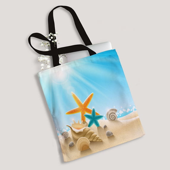 ABPHQTO Sea Inhabitants On A Beach Sand Canvas Bag Reusable Tote Grocery Shopping Bags Tote Bag 14x16 inch