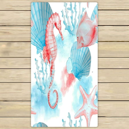 ABPHQTO Sea Marine Shells Horse Corals Fish Underwater Life Towels Beach Bath Pool Sprot Travel Hand Spa Towel 30x56 Inch