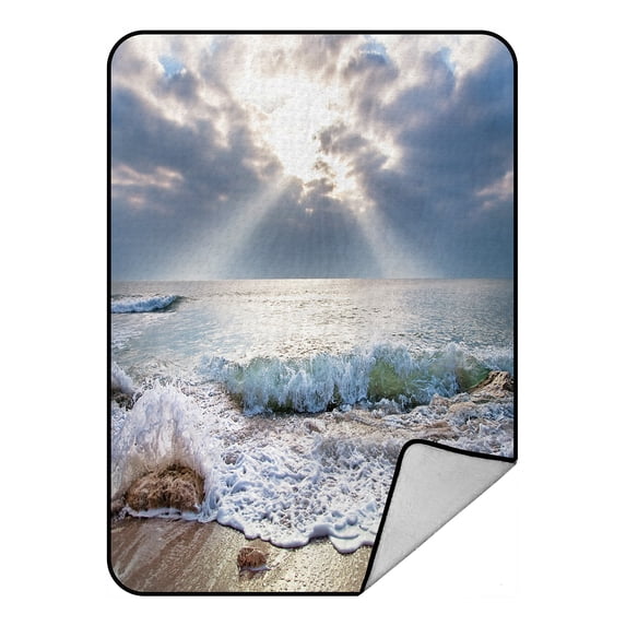 ABPHQTO Sea Morning Beach Fleece Blanket Fleece Back Throw Blanket 58x80inch