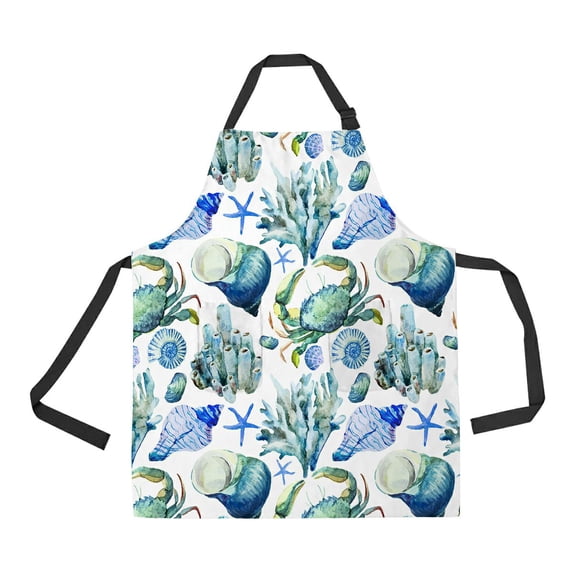 ABPHQTO Sea Ocean Shell Coral Crab Water Color Apron Home Kitchen Apron with Pockets