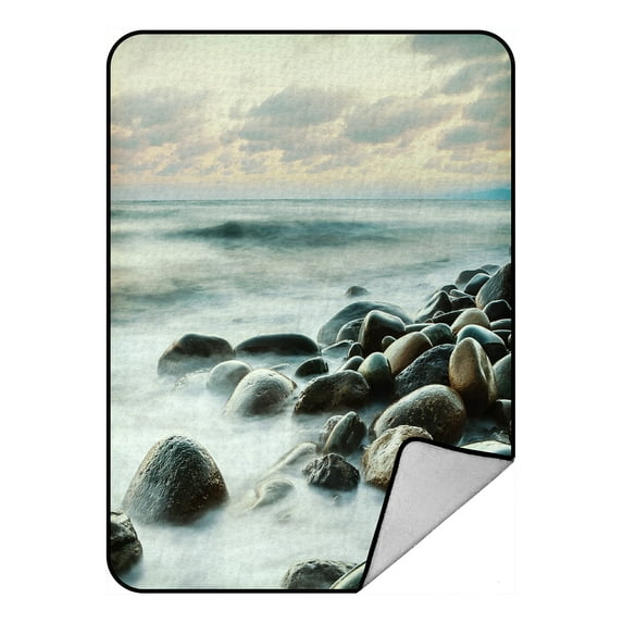 ABPHQTO Sea Rocks Stones Teal Tone Fleece Blanket Fleece Back Throw Blanket 58x80inch
