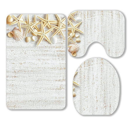 ABPHQTO Sea Shells 3 Piece Bathroom Rugs Set Bath Rug Contour Mat and Toilet Lid Cover
