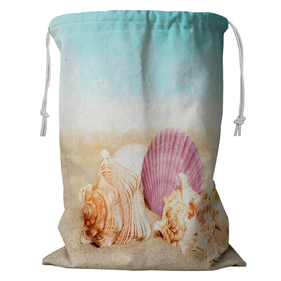 ABPHQTO Sea Shells Sand Ocean Summer Beach Storage Basket Laundry Bag with Drawstring 18x24 Inch