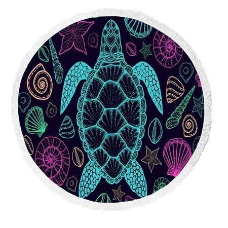 ABPHQTO Sea Turtle Shells In Line Art Style Beach Towel Beach Blanket with Tassels Beach Throw Towel Yoga Mat Picnic Blanket