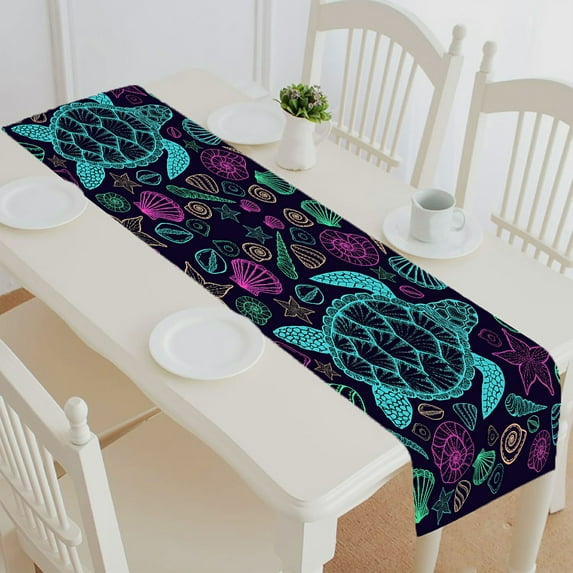 ABPHQTO Sea Turtle Shells In Line Art Style Table Runner Placemat Tablecloth For Home Decor 16x72 Inch