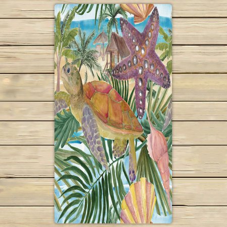 ABPHQTO Sea Turtles Seastar Seashells Beach Palm Trees Marine Towels Beach Bath Pool Sprot Travel Hand Spa Towel 30x56 Inch