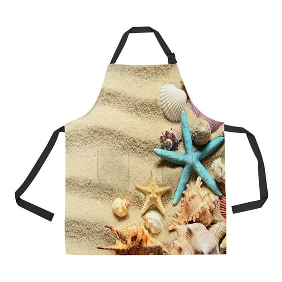 ABPHQTO Seashells Summer Sandy Beach Apron Home Kitchen Apron with Pockets