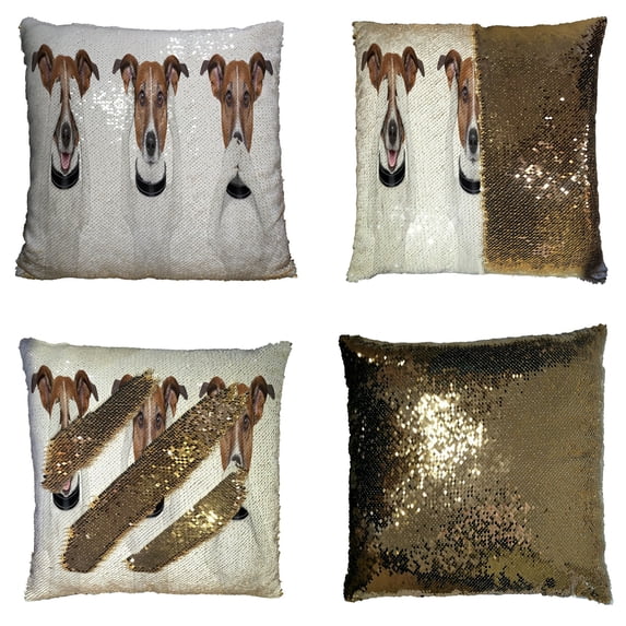 ABPHQTO See No Evil Hear No Evil Speak No Evil Dog Reversible Mermaid Sequin Pillow Case Home Decor Cushion Cover 20x20 Inch