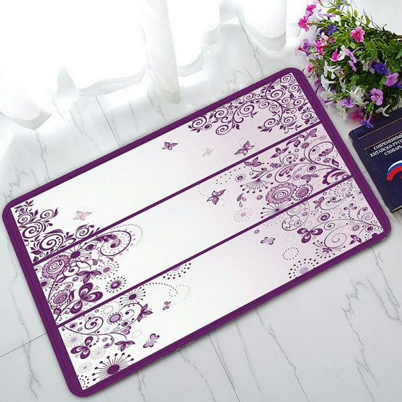 ABPHQTO Set Of Horizontal Violet Floral Greeting Banners Doormat Entrance Rug Area Rug Floor Mat Home Decor 23.5x16.7 Inch