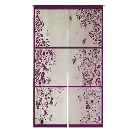 ABPHQTO Set Of Horizontal Violet Floral Greeting Banners Japanese Noren Curtain Doorway Door Window Treatment Curtains Cotton Linen Curtain 85x90 cm