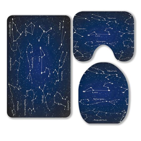 ABPHQTO Set Zodiac Constellations Space Stars 3 Piece Bathroom Rugs Set Bath Rug Contour Mat and Toilet Lid Cover