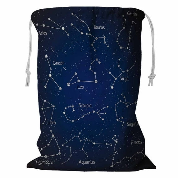 ABPHQTO Set Zodiac Constellations Space Stars Storage Basket Laundry Bag with Drawstring 18x24 Inch