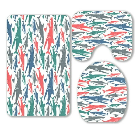 ABPHQTO Shark 3 Piece Bathroom Rugs Set Bath Rug Contour Mat and Toilet Lid Cover