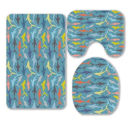 ABPHQTO Sharks Silhouettes 3 Piece Bathroom Rugs Set Bath Rug Contour Mat and Toilet Lid Cover