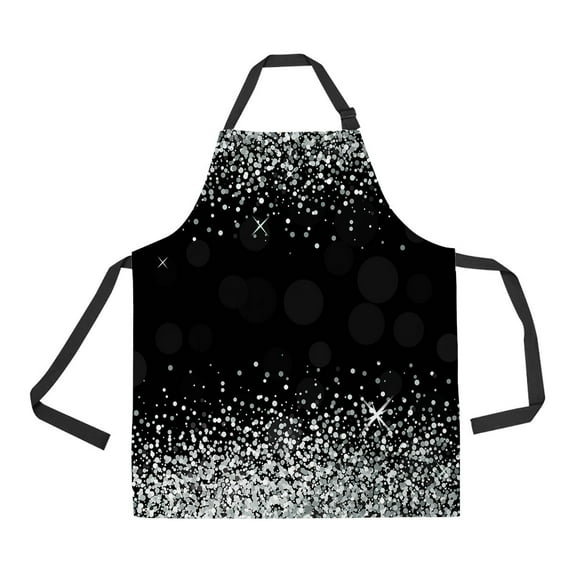 ABPHQTO Shiny Silver Glitter Black Apron Home Kitchen Apron with Pockets