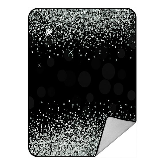 ABPHQTO Shiny Silver Glitter Black Fleece Blanket Fleece Back Throw Blanket 58x80 Inch