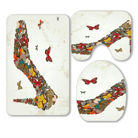 ABPHQTO Shoes 3 Piece Bathroom Rugs Set Bath Rug Contour Mat and Toilet Lid Cover