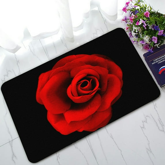 ABPHQTO Single Red Rose To Swim On The Water- Black Doormat Entrance Rug Area Rug Floor Mat Home Decor 30x18 Inch