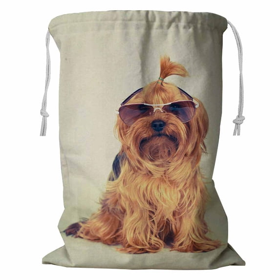 ABPHQTO Sitting Dog Sunglasses Camera Storage Basket Laundry Bag with Drawstring 18x24 Inch