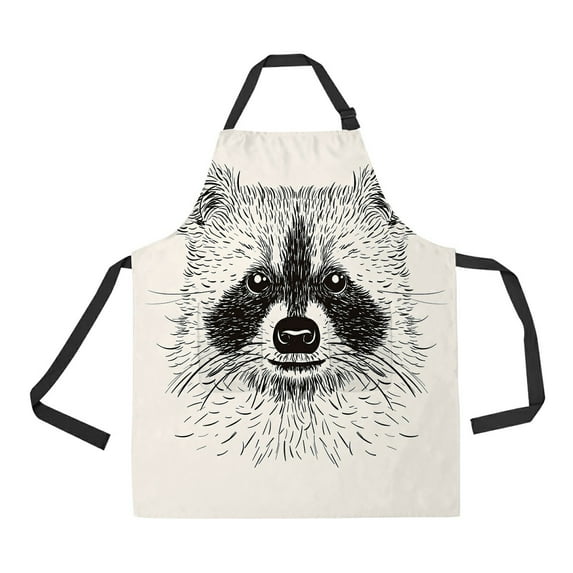 ABPHQTO Sketch Raccoon Face Engraving Apron Home Kitchen Apron with Pockets