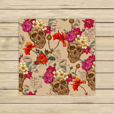 ABPHQTO Skull And Flowers Towels Beach Bath Pool Sprot Travel Hand Spa Towel 13x13 Inch