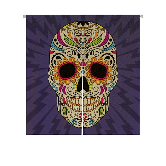 ABPHQTO Skull Japanese Noren Curtain Doorway Door Window Treatment Curtains Cotton Linen Curtain 85x90 cm