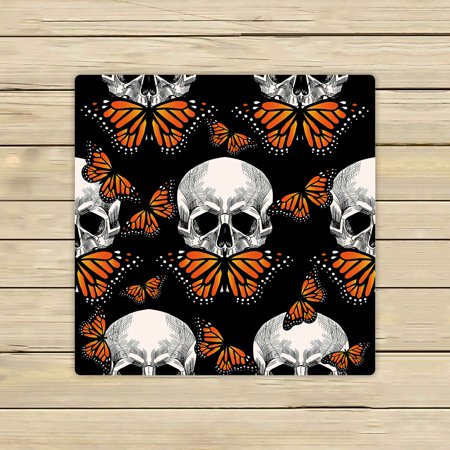 ABPHQTO Skull Orange Butterfly Black Towels,Beach Bath Pool Sprot Travel Hand Spa Towel 13x13 Inch