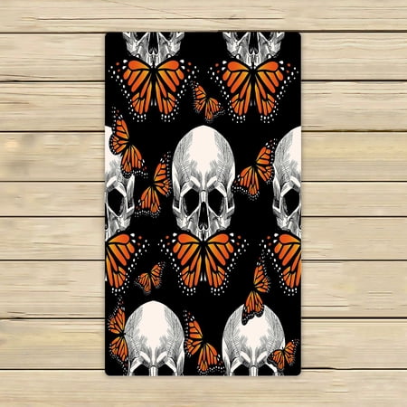ABPHQTO Skull Orange Butterfly Black Towels,Beach Bath Pool Sprot Travel Hand Spa Towel 16x28 Inch