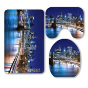 ABPHQTO Skyline Of Downtown New York Usa 3 Piece Bathroom Rugs Set Bath Rug Contour Mat and Toilet Lid Cover