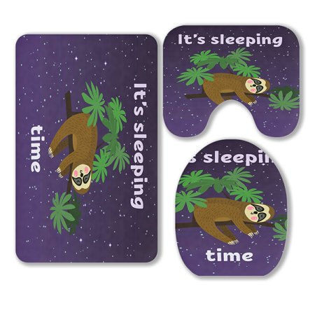 ABPHQTO Sleeping Sloth On Tree Branch 3 Piece Bathroom Rugs Set Bath Rug Contour Mat and Toilet Lid Cover