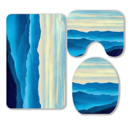 ABPHQTO Smoky Mountains Route 441In Newfound Gap 3 Piece Bathroom Rugs Set Bath Rug Contour Mat and Toilet Lid Cover