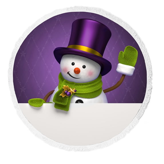 ABPHQTO Snowman Top Hat Banner Round Beach Blanket with Tassels Beach Throw Towel Yoga Mat Picnic Blanket