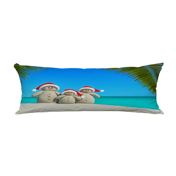 ABPHQTO Snowmen Family Santa Hats At Sunny Ocean Tropical Palm Beach Body Pillow Covers Pillow Case Protector Pillowcase 20x60 Inch