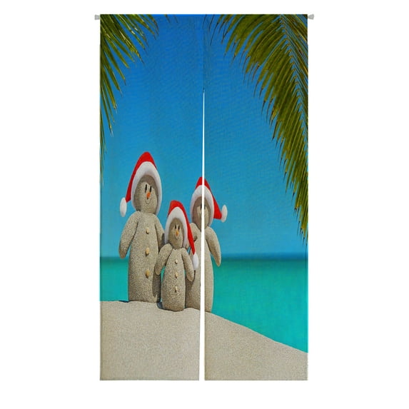 ABPHQTO Snowmen Family Santa Hats At Sunny Ocean Tropical Palm Beach Japanese Noren Curtain Doorway Door Window Treatment Curtains Cotton Linen Curtain 85x150 cm