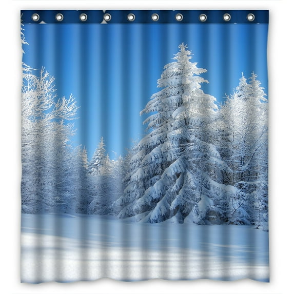 ABPHQTO Snowy Mountain Forest Waterproof Polyester Shower Curtain and Hooks For Home Decor 66x72 Inch