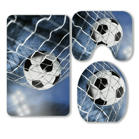 ABPHQTO Soccer Ball 3 Piece Bathroom Rugs Set Bath Rug Contour Mat and Toilet Lid Cover