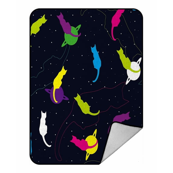 ABPHQTO Space Cats Saturn Stars Fleece Blanket Fleece Back Throw Blanket 58x80 Inch