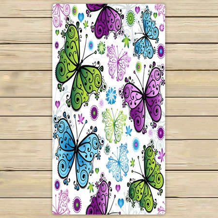 ABPHQTO Spring Bright Colorful Butterflies Towels,Beach Bath Pool Sprot Travel Hand Spa Towel 30x56 Inch