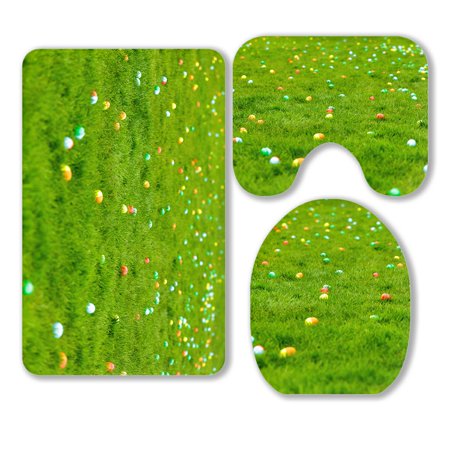 ABPHQTO Spring Meadow Easter Eggs Grass 3 Piece Bathroom Rugs Set Bath Rug Contour Mat and Toilet Lid Cover