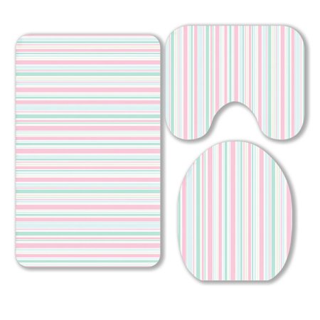 ABPHQTO Spring Stripes Pattern Pink Blue Beige White Lines 3 Piece Bathroom Rugs Set Bath Rug Contour Mat and Toilet Lid Cover