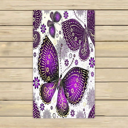 ABPHQTO Spring Violet Gold Butterflies Flowers Towels,Beach Bath Pool Sprot Travel Hand Spa Towel 16x28 Inch