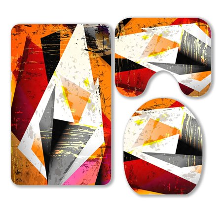 ABPHQTO Squares Triangles Paint Strokes Splashes 3 Piece Bathroom Rugs Set Bath Rug Contour Mat and Toilet Lid Cover