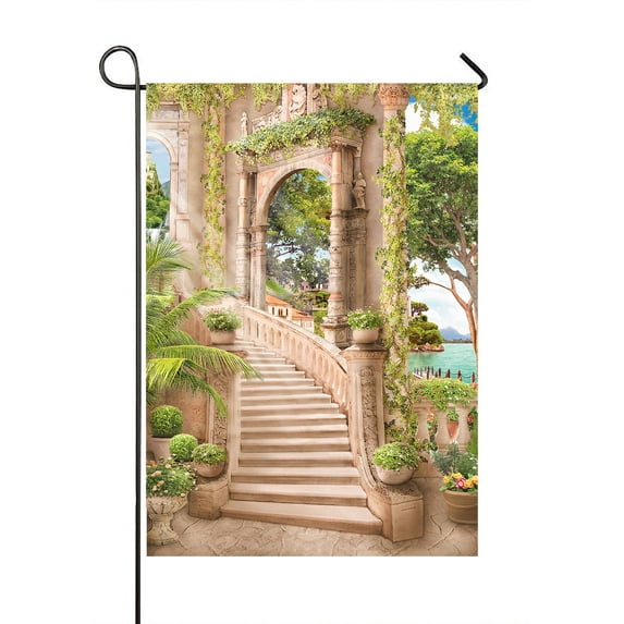 ABPHQTO Stairs Near Arch Home Outdoor Garden Flag House Banner Size 28x40 Inch