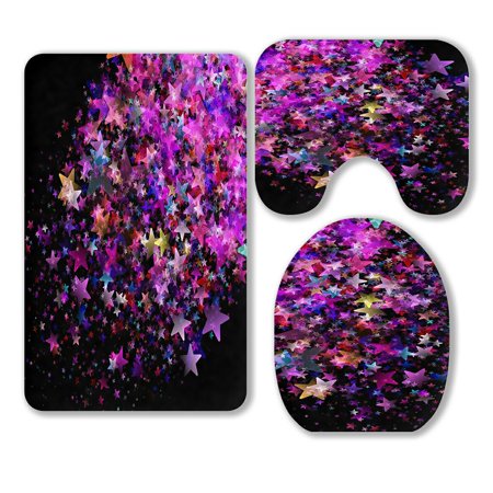 ABPHQTO Stars 3 Piece Bathroom Rugs Set Bath Rug Contour Mat and Toilet Lid Cover