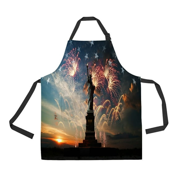 ABPHQTO Statue Of Liberty On The Flag Usa Sunrise And Fireworks Apron Home Kitchen Apron with Pockets